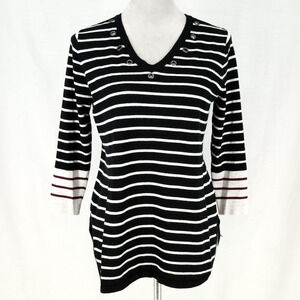 United States Sweater Womens Small Black White Stripe Grommet Neckline Tunic